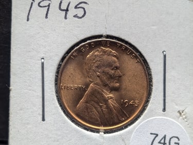 1945 GEM BU RED Lincoln Wheat Cent. WWII Era. Shell Brass
