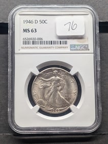 1946-D Walking Liberty Half Dollar NGC Graded MS63
