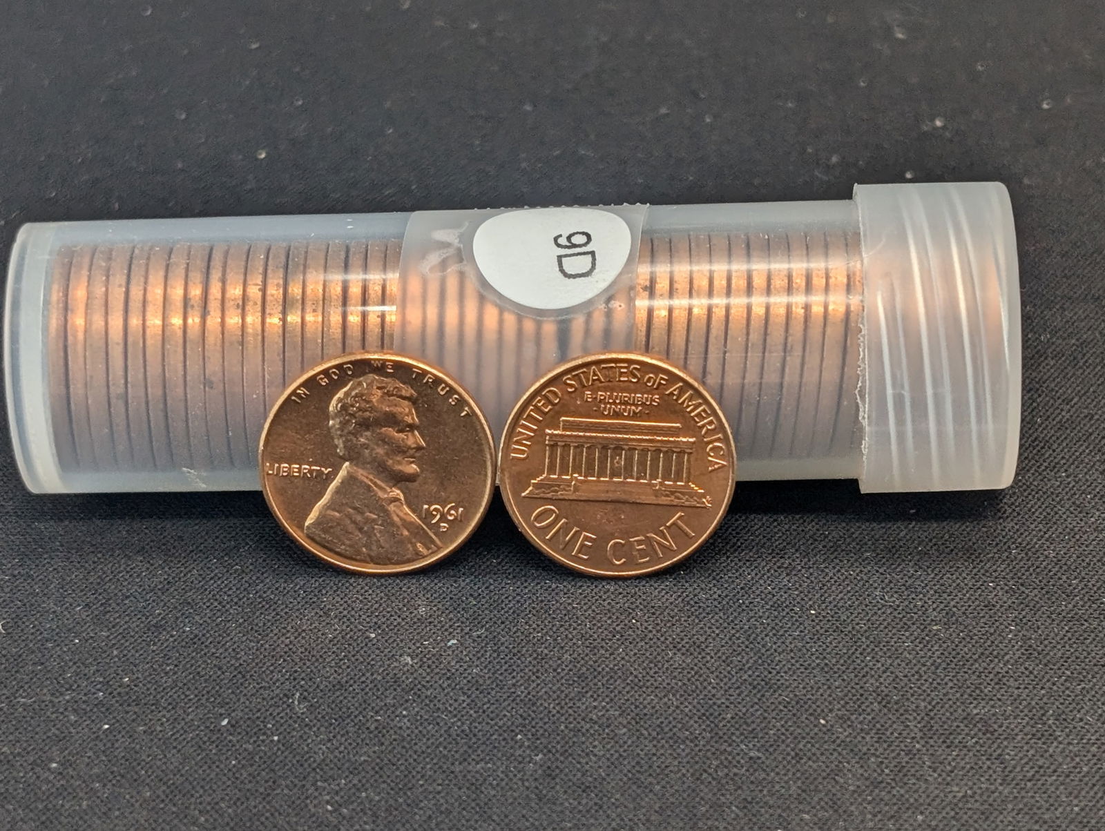 Tube of 1961-D Red BU Copper Lincoln Memorial Cents (1 of 2)