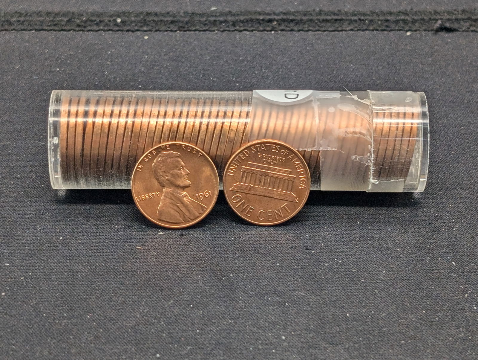 Tube of 1961-P Red BU Copper Lincoln Memorial Cents (1 of 2)