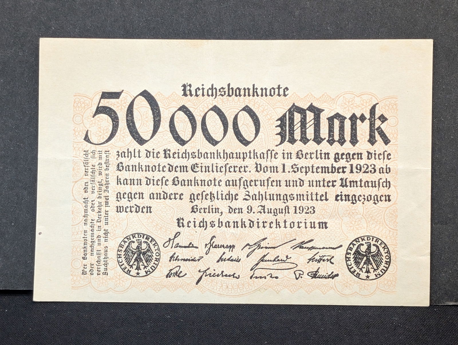 1923 German 50000 Mark, Reichsbanknote. Post WWI Scarce, UNC (1 of 3)