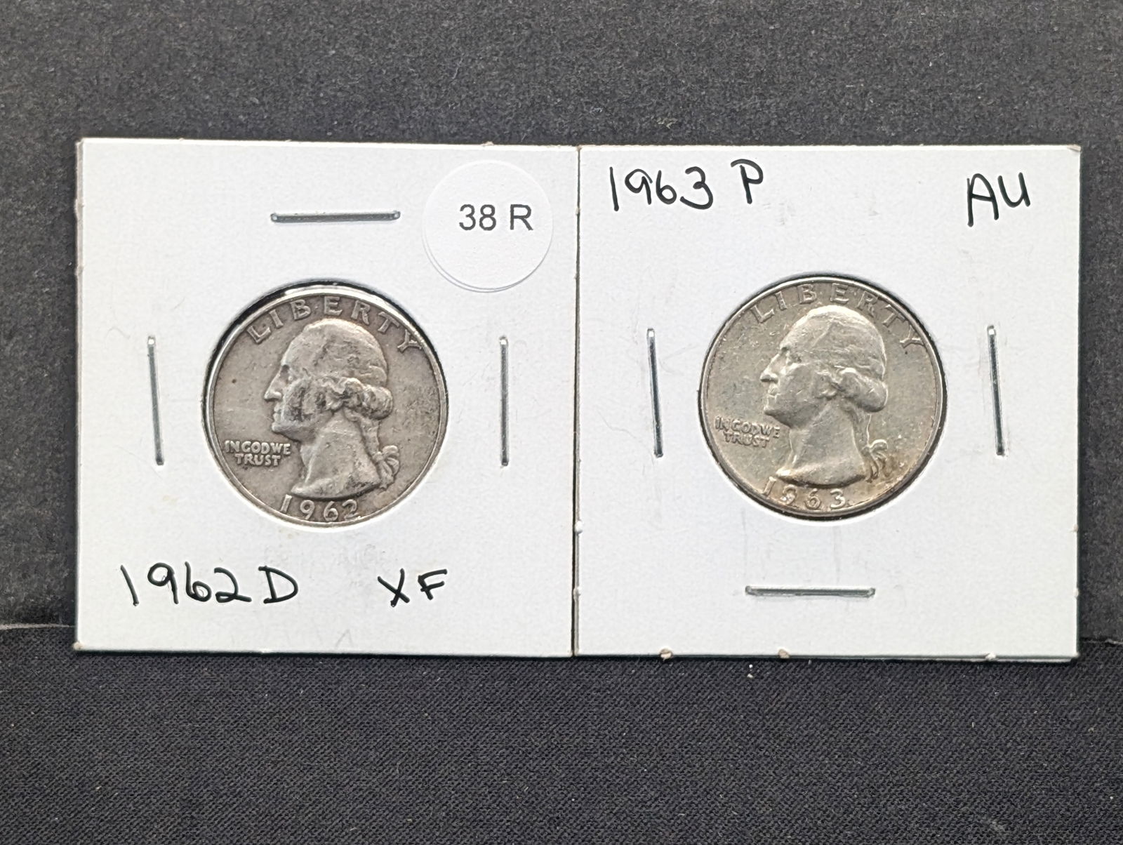1962-D (XF) + 1963-P (AU) 90% Silver Washington Quarters (1 of 5)