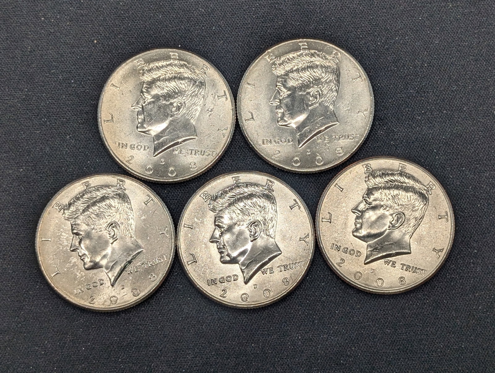 (5) 2008-D Clad Kennedy Half Dollars Uncirculated From Canvas Mint Bag: (5) 2008-D Clad Kennedy Half Dollars Uncirculated From Canvas Mint Bag