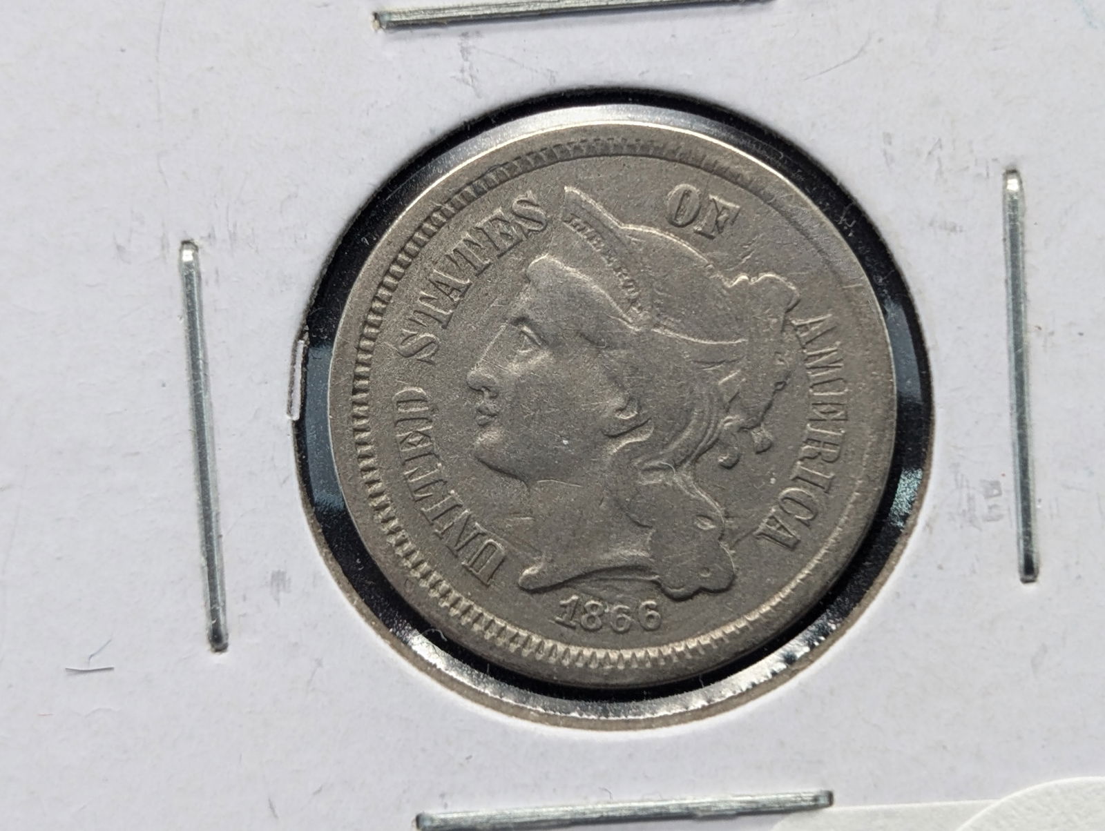 1866 US 3 Cent Copper Nickel Piece. Nice Type Coin (1 of 2)