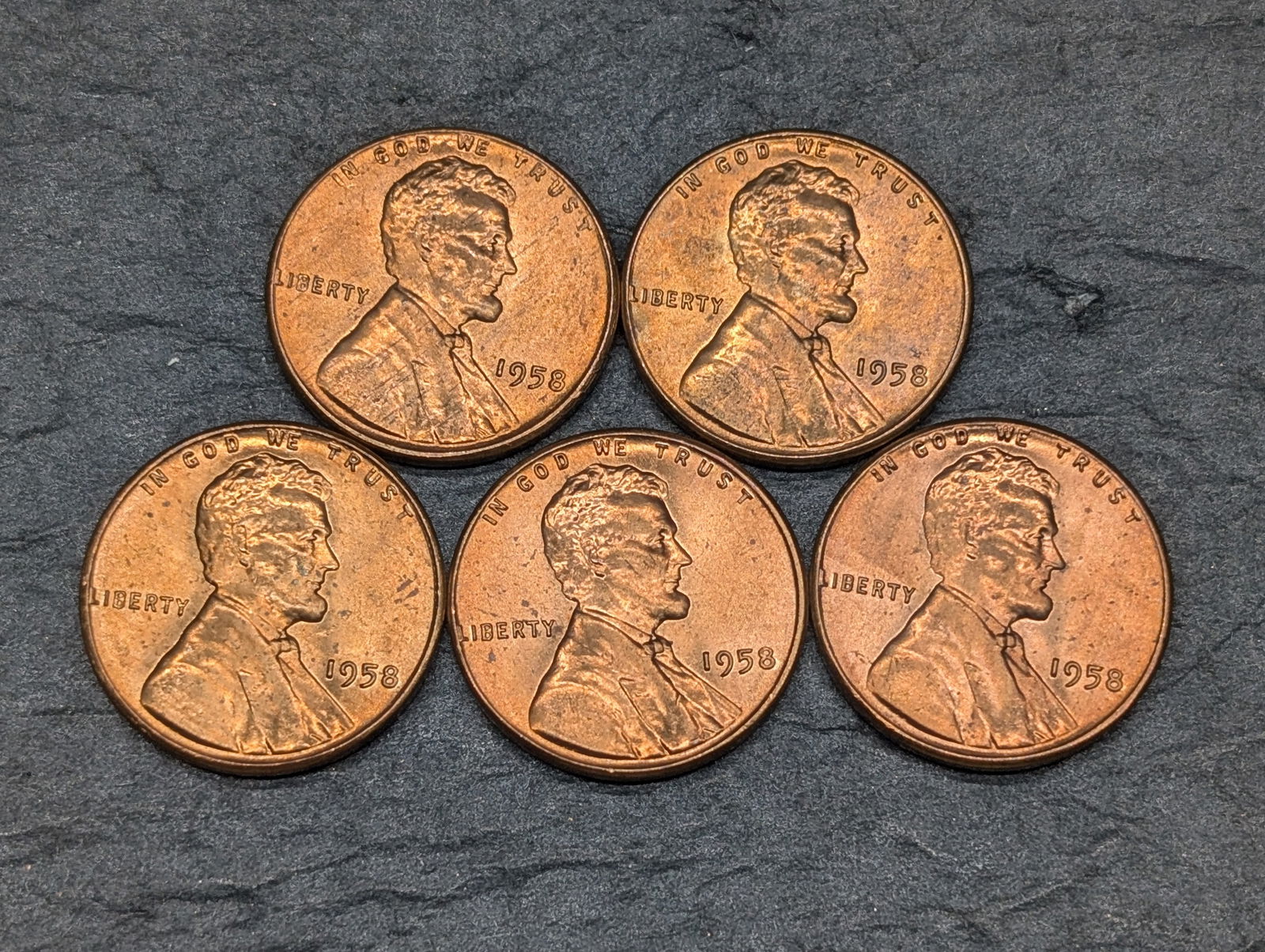 5- 1958-P Red BU Lincoln Wheat Cents (1 of 2)
