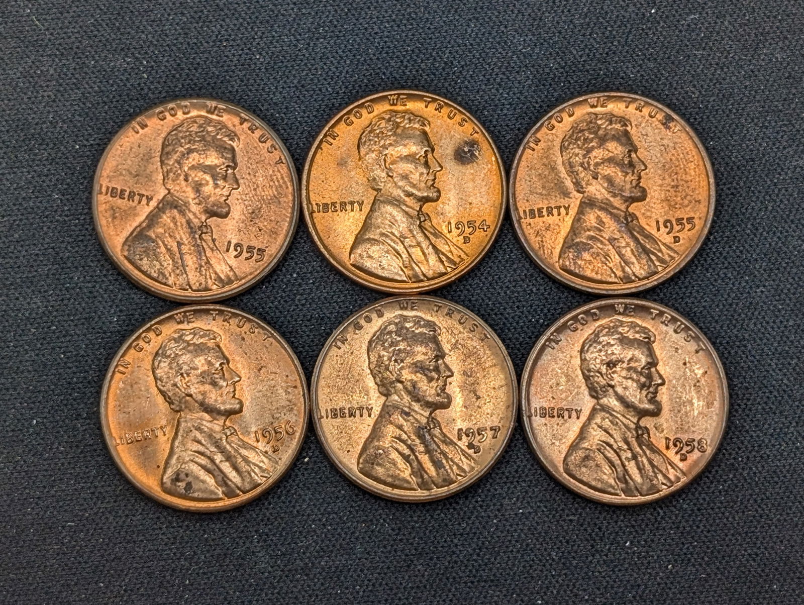 (6) 1950s AU/BU Lincoln Wheat Cents Various MM (1 of 2)