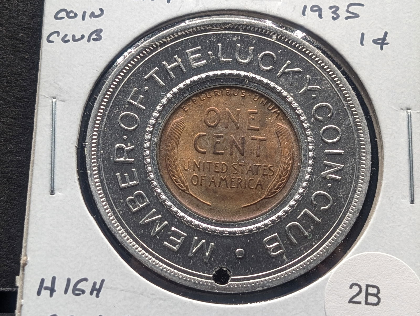 Member Of The Lucky Coin Club. Encased 1935 Lincoln Cent. High Grade. (1 of 3)