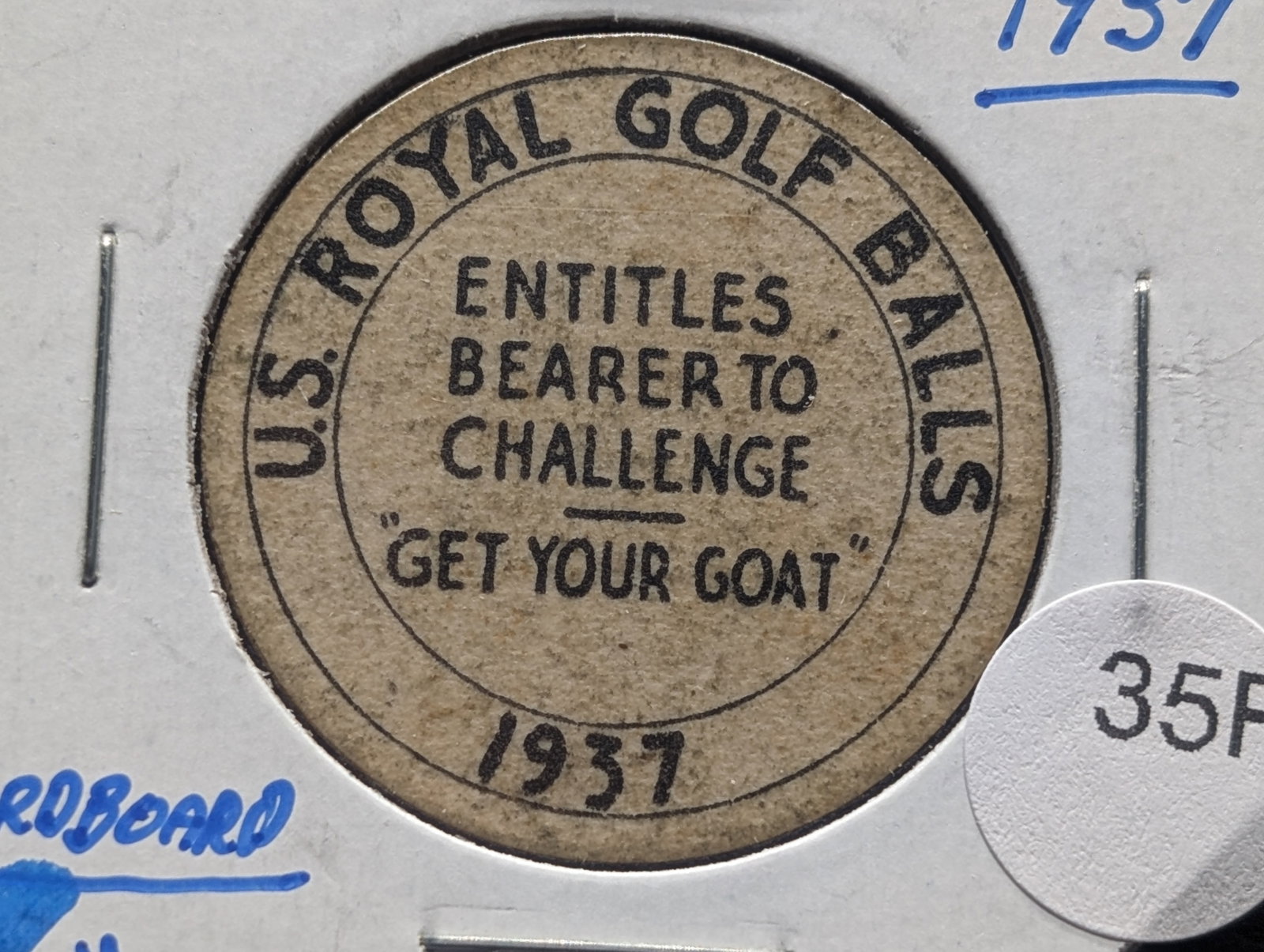 1937 U. S. Royal Golf Balls. "Get Your Goat". Cardboard.: 1937 U. S. Royal Golf Balls. "Get Your Goat". Cardboard.