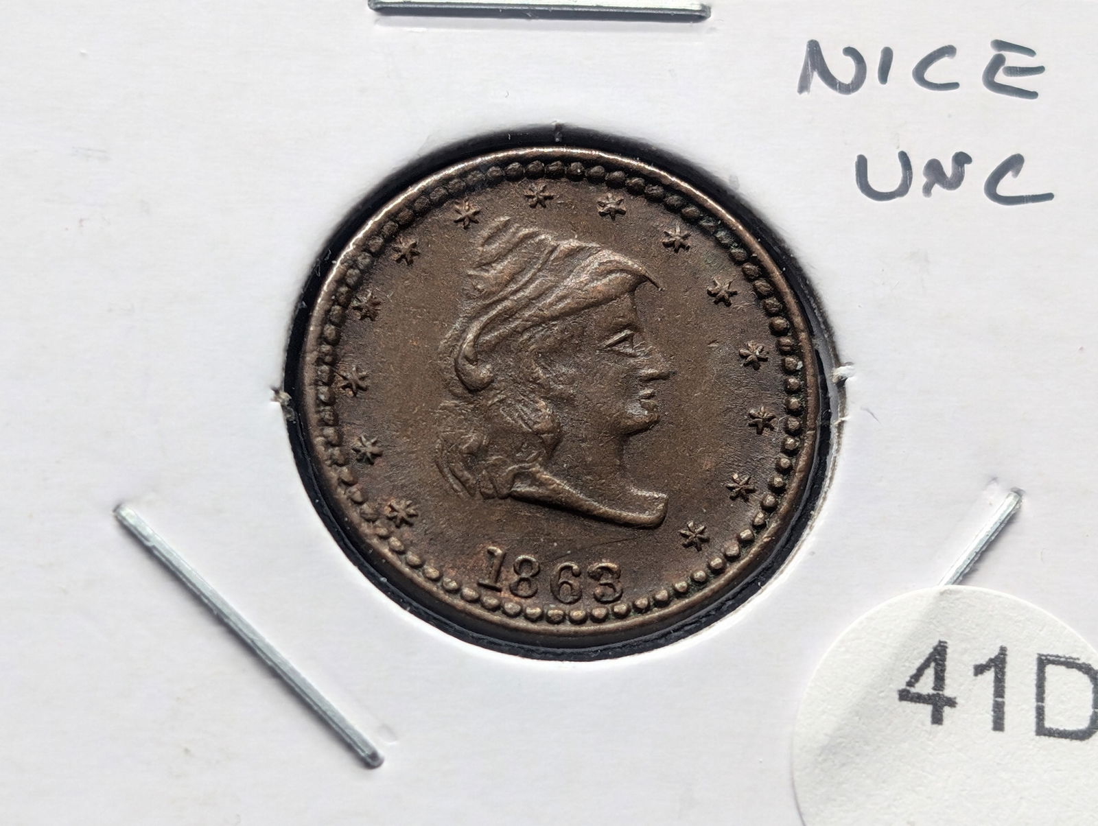 1863 Civil War Token. "Our Navy". Nice UNC. RARE! (1 of 3)