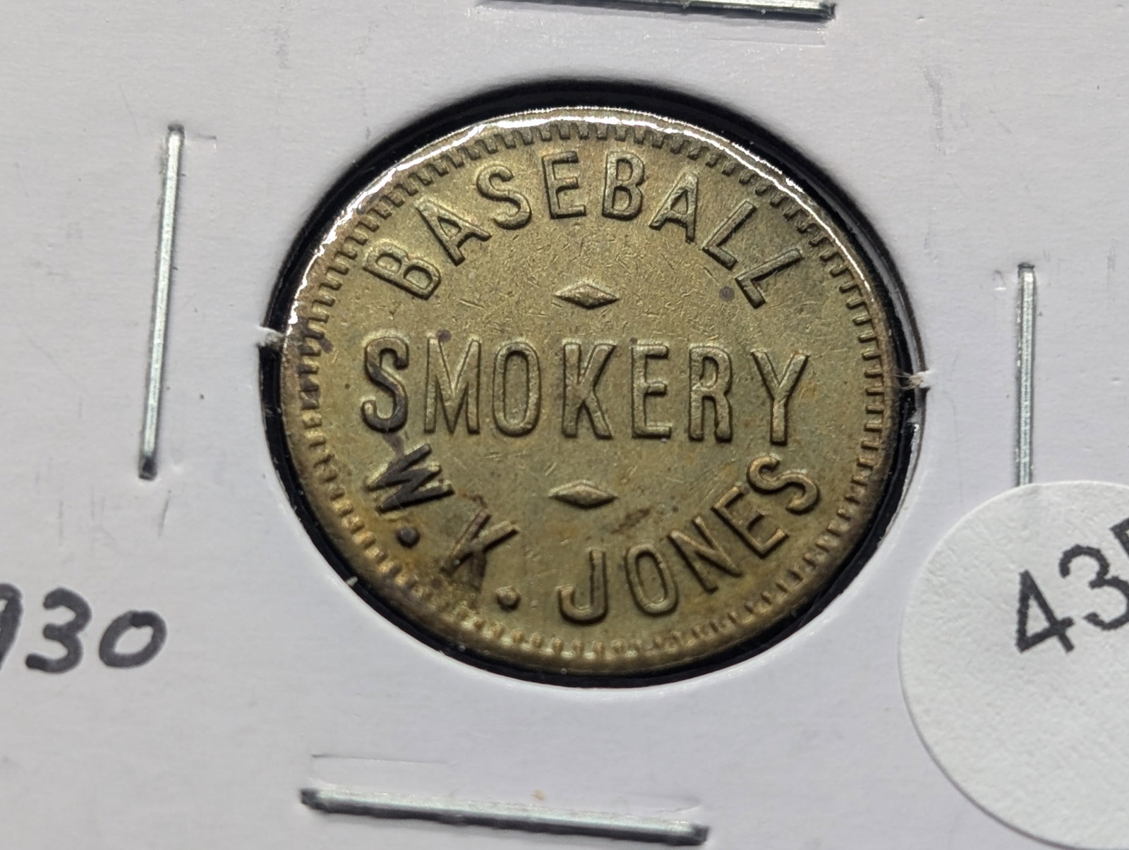 c. 1930. Baseball Smokery. W. K. Jones. Dayton, Ohio. G/F 5c In Trade.: c. 1930. Baseball Smokery. W. K. Jones. Dayton, Ohio. G/F 5c In Trade.