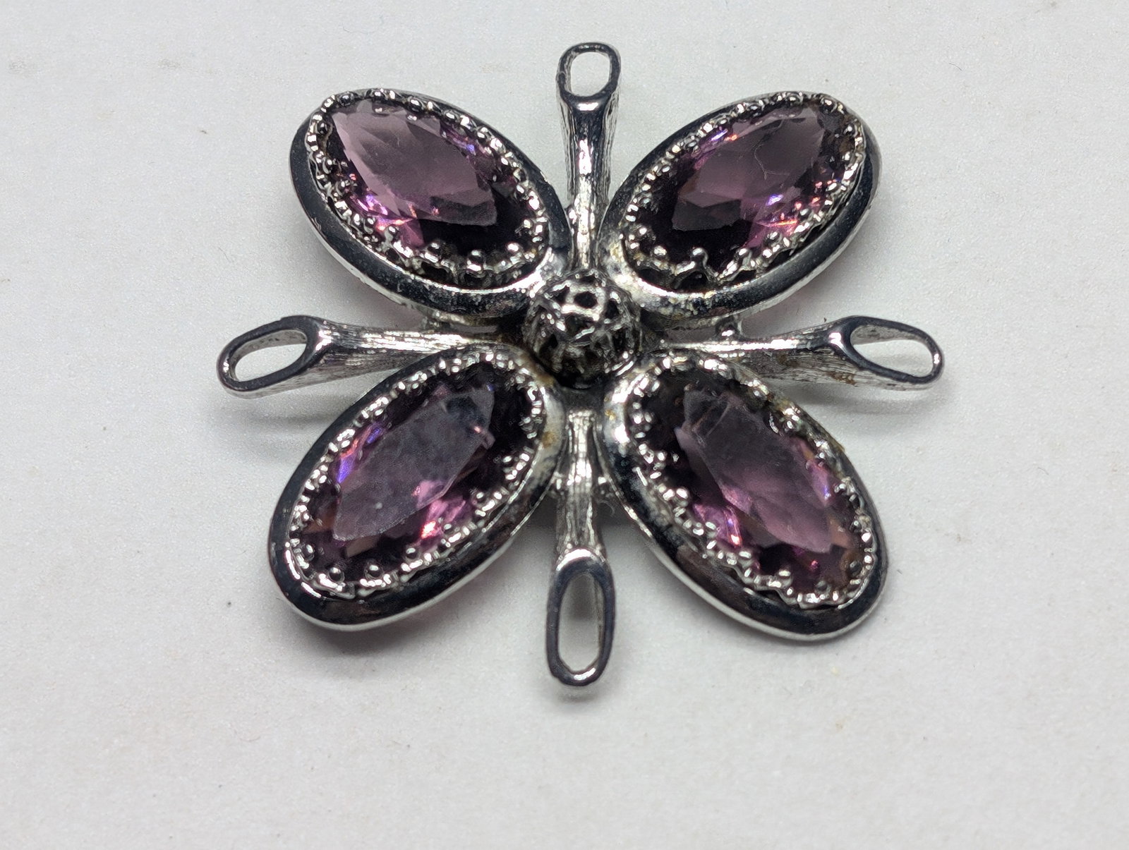 Danecraft Sterling Silver Pin - 1 1/2" Sq. w/4 Amethyst colored stones: Danecraft Sterling Silver Pin - 1 1/2" Sq. w/4 Amethyst colored stones