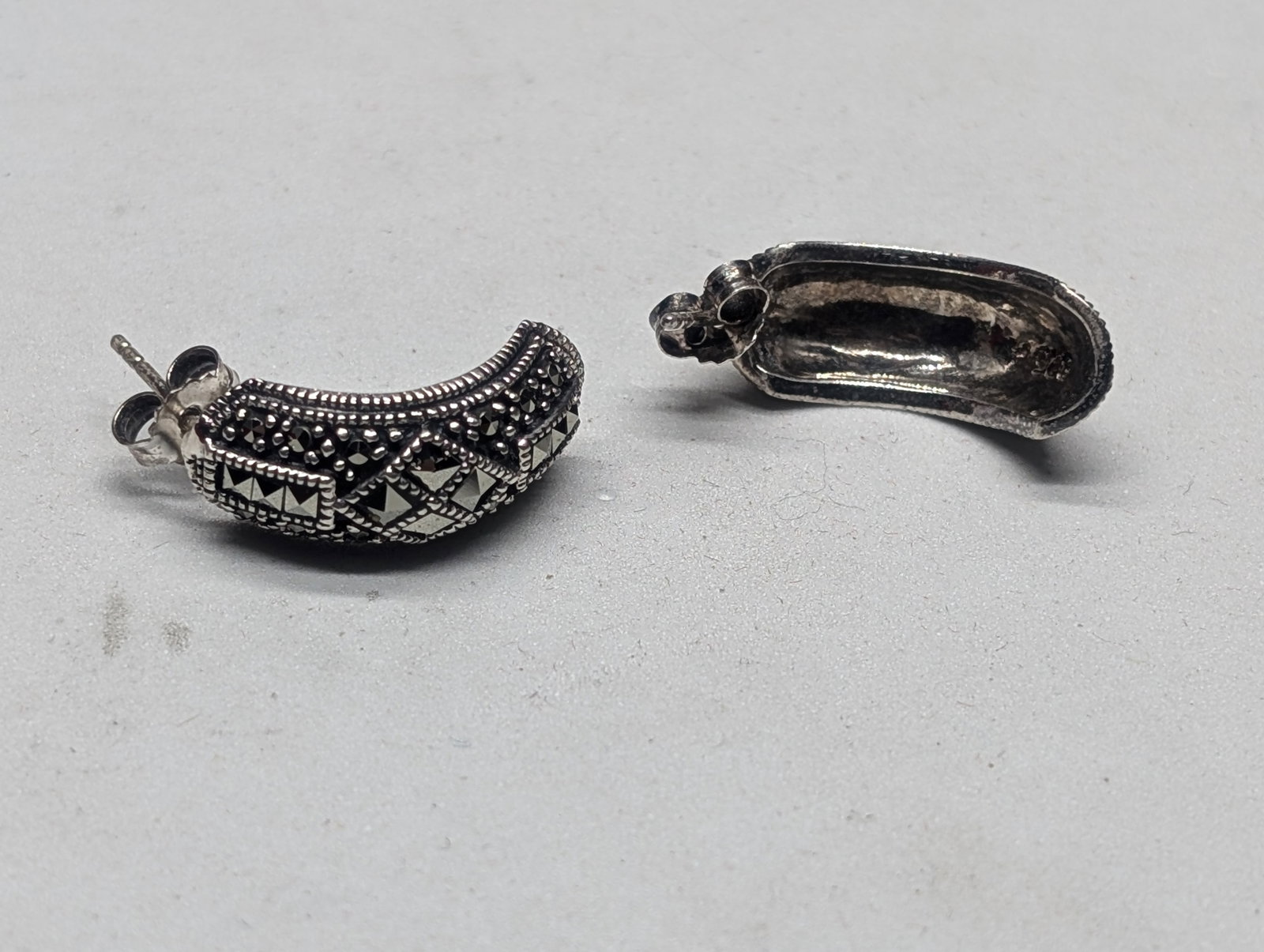 Sterling Silver Marcasite Earrings 5.8 grams: Sterling Silver Marcasite Earrings 5.8 grams