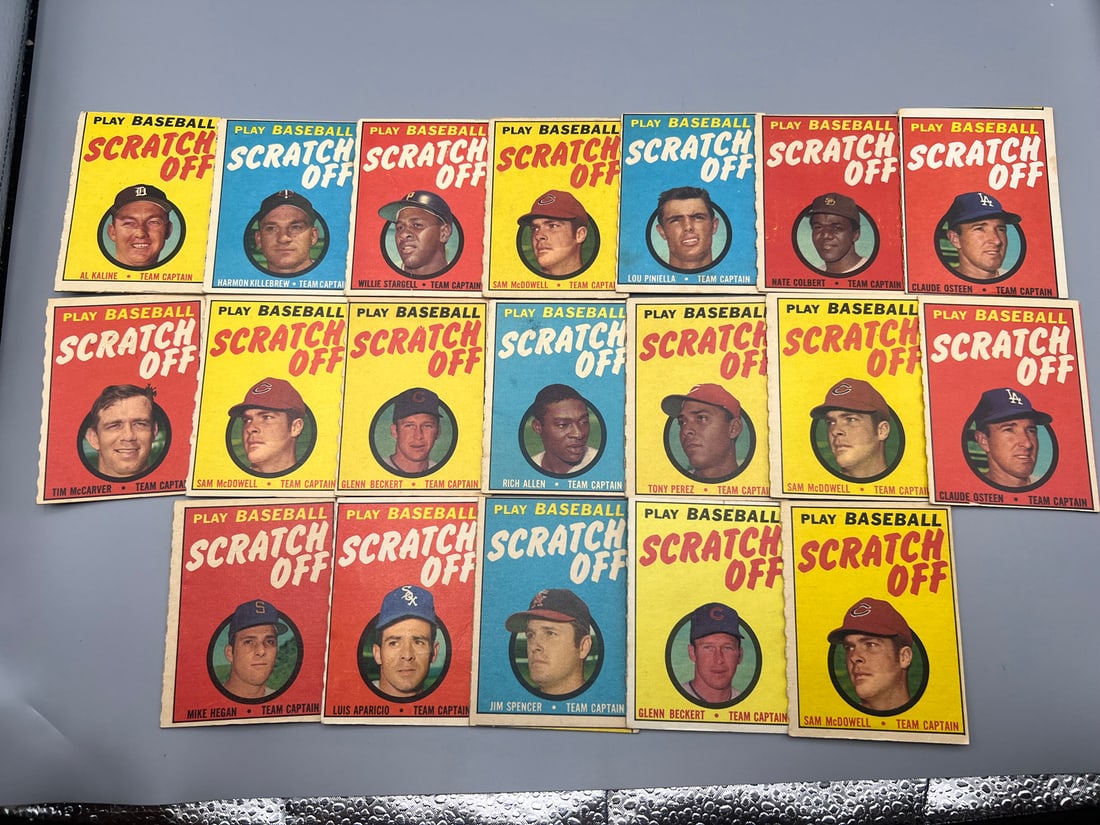 Lot of (19) 1970 Topps Baseball Scratch Off Cards W/ Stars - Varying Conditions - Al Kaline, Harmon: Lot of (19) 1970 Topps Baseball Scratch Off Cards W/ Stars - Varying Conditions - Al Kaline, Harmon Killebrew, Willie Stargell