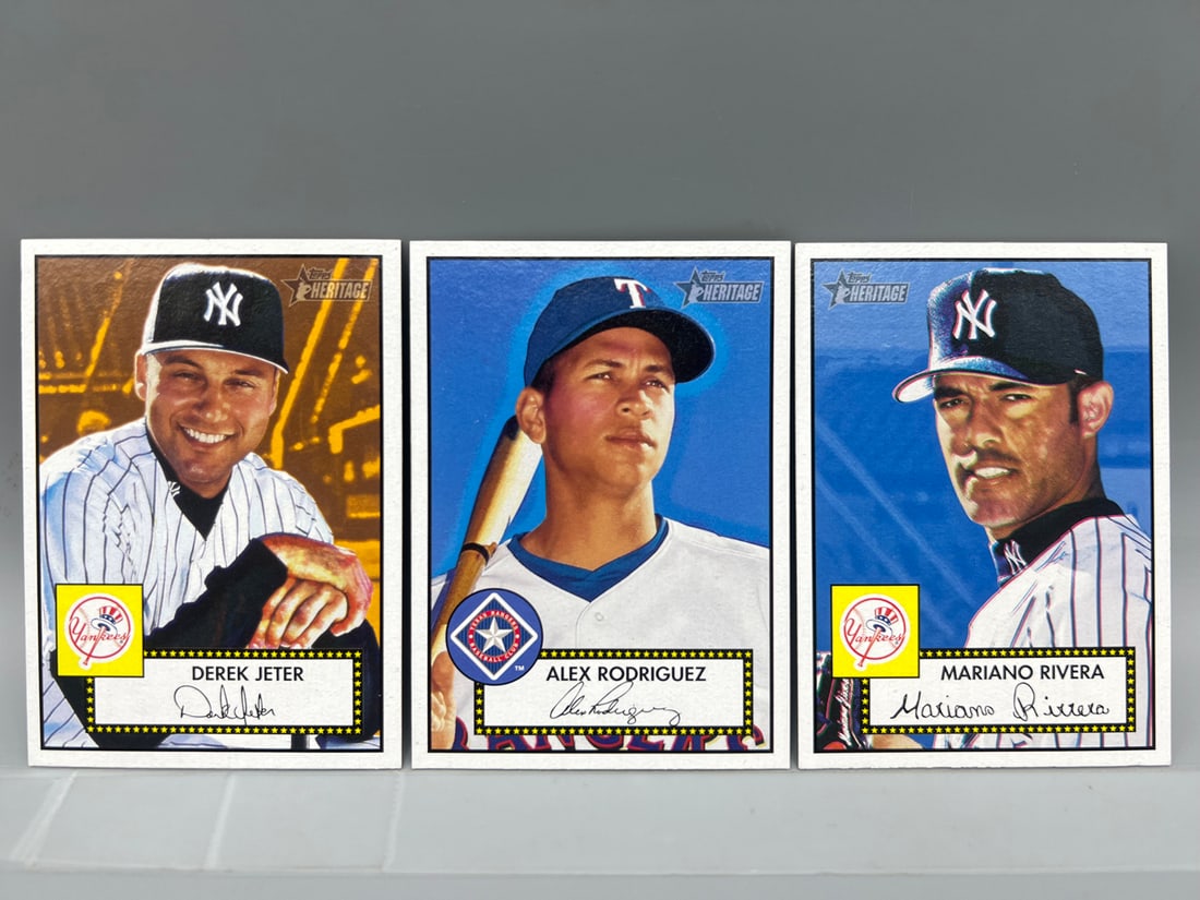 Lot of (3) 2001 Topps Heritage Baseball Low Number SP Cards - Varying Conditions - Derek Jeter, Alex (1 of 2)