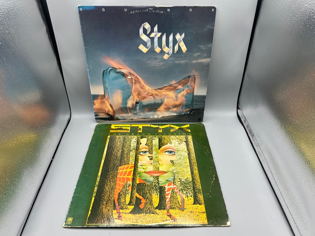 Styx (2 LP Lot): Equinox (1975); and The Grand Illusion (1977) - both LPs have minor cover wear: Styx (2 LP Lot): Equinox (1975); and The Grand Illusion (1977) - both LPs have minor cover wear