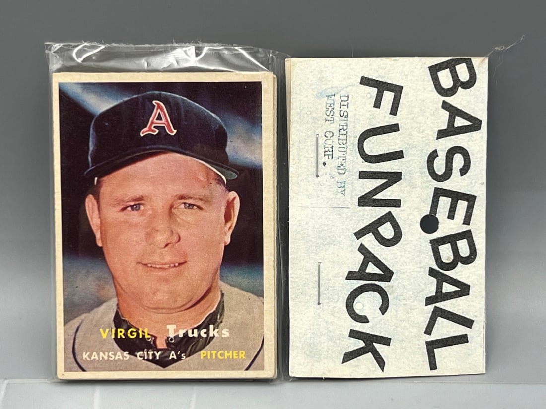 West Corp. Baseball Cello Fun Pack Repack 1957 Topps Unopened Pack - Shows separation on edge seam (1 of 3)