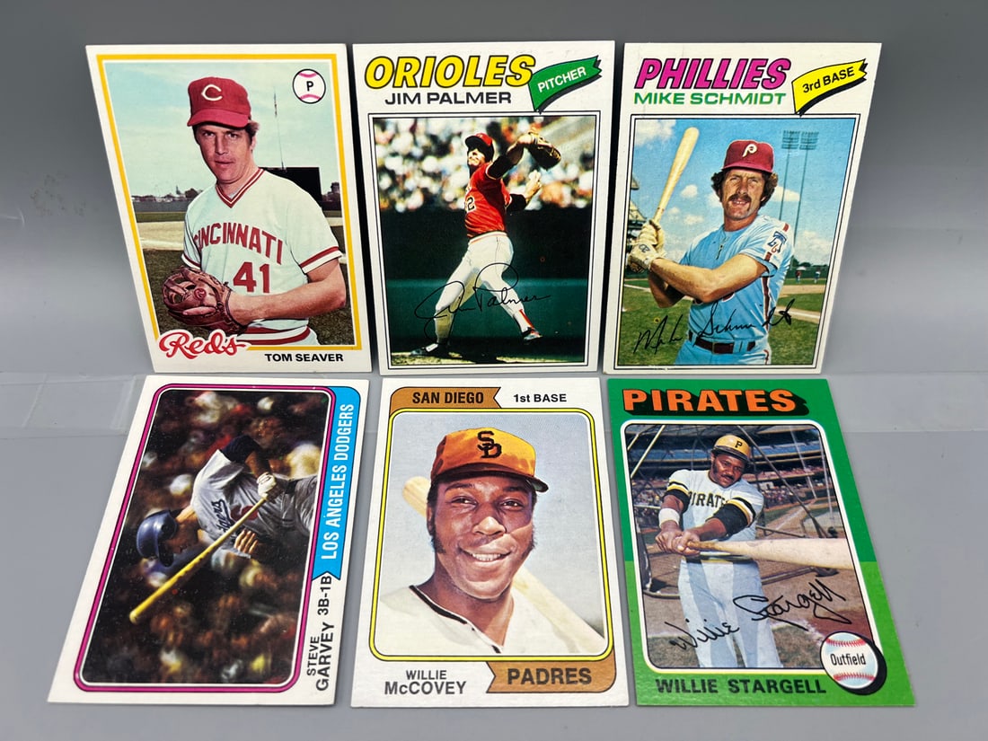 Lot of (6) 1970s Topps Baseball Star Player Cards - Varying Conditions - Mike Schmidt, Willie (1 of 2)