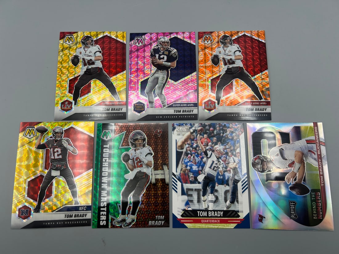 Lot of (7) Tom Brady Football Cards with Prizm Refractors- Varying Conditions (1 of 4)