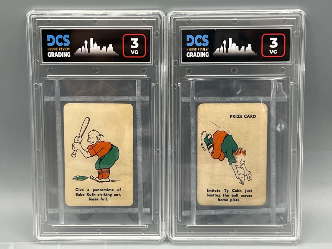 1935 Whitman Sports Babe Ruth Playing Card Slabbed VG 3 & 1935 Whitman Sports Ty Cobb Playing Card - (1 of 2)