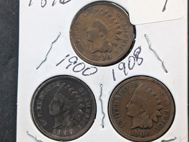 1896, 1900, 1908 Indian Head Pennies