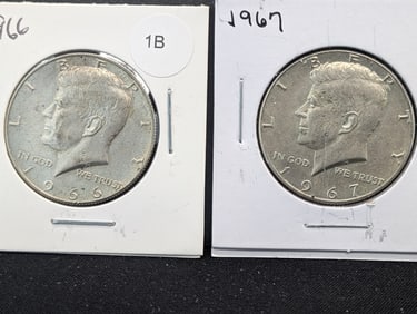 1966 + 1967 40% Silver Kennedy Half Dollars