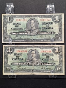 (2) Canada 1937 $1 Notes - Coyne/Towers