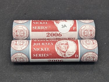 2 rolls of US Mint Fancy Wrapped Westward Journey nickels: 2006 P and D Return to Monticello. GEM