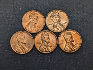 (5) 1958 Red BU Lincoln Wheat Cents