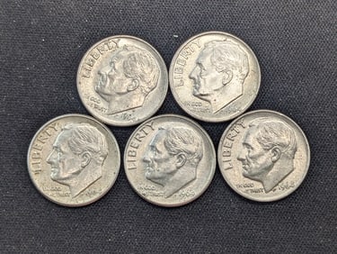 (5) 1964 Roosevelt Dimes- (2) D, (3) P