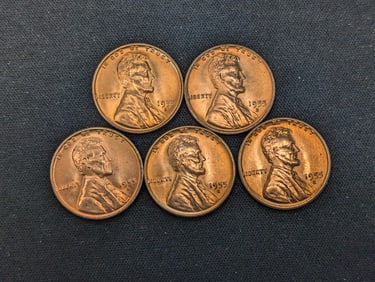 (5) 1955-S Red BU Lincoln Wheat Cents