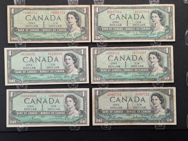 (6) Canada 1954 $1 Notes