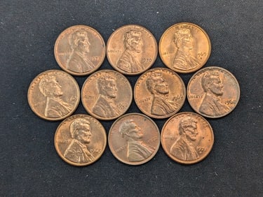 (10) Mixed Date/Mint Mark Red UNC Copper Lincoln Memorial Cents- No Duplicates
