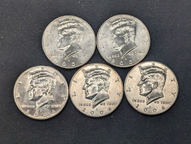 (5) 2004-D Clad Kennedy Half Dollars Uncirculated From Canvas Mint Bag