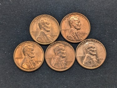 (5) 1954-S Red BU Lincoln Wheat Cents