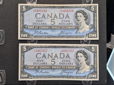 (2) Canada 1954 $5 Notes