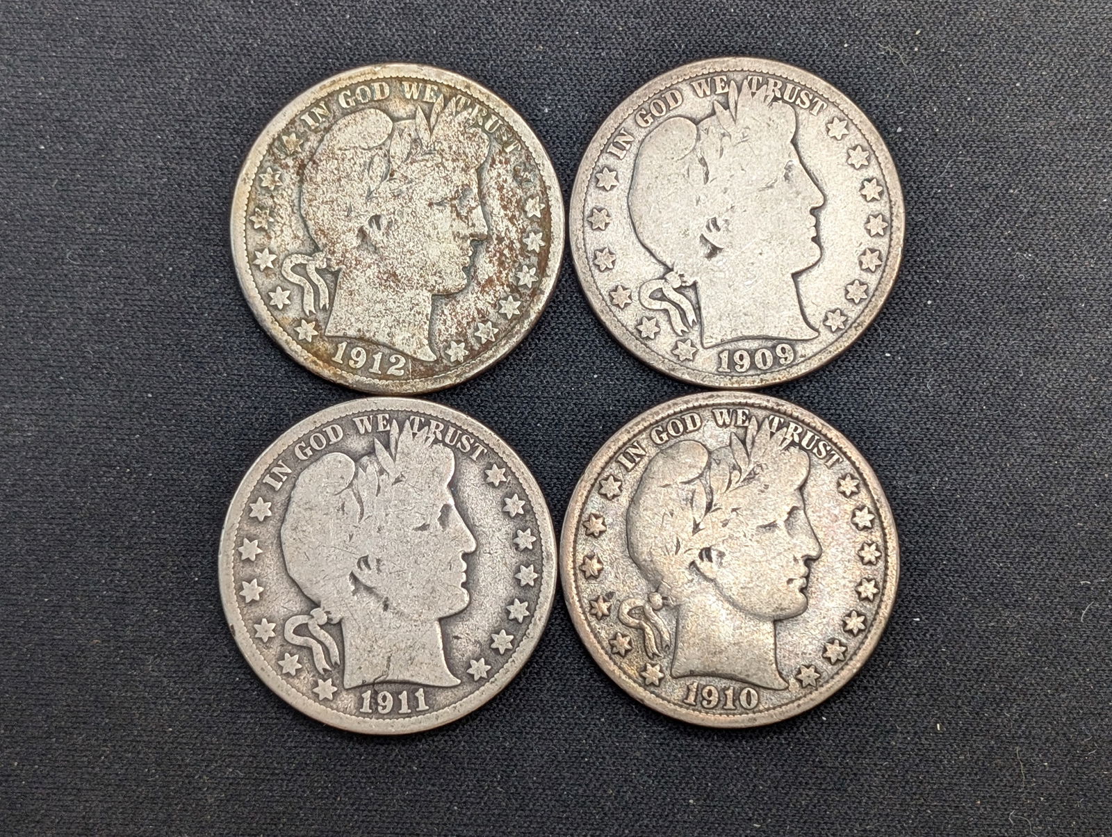 1909-S 1910-S 1911 1912-S United States Barber Half Dollars.  4 Coins. (1 of 2)