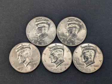 (5) 2004-P Clad Kennedy Half Dollars Uncirculated From Canvas Mint Bag