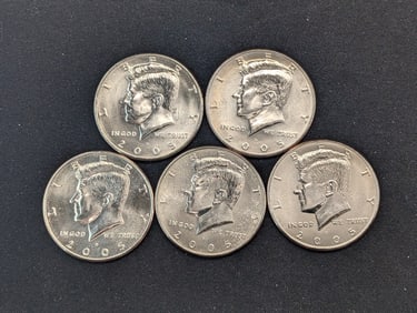 (5) 2005-D Clad Kennedy Half Dollars Uncirculated From Canvas Mint Bag