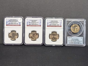 Four Brilliant Uncirculated First Day Of Issue 2007 Presidential Dollars Graded By NGC Grading Co.