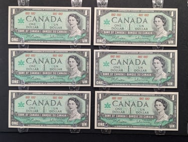 (6) Canada 1967 Centennial $1 Notes - CRISP