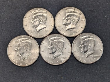 (5) 2008-D Clad Kennedy Half Dollars Uncirculated From Canvas Mint Bag