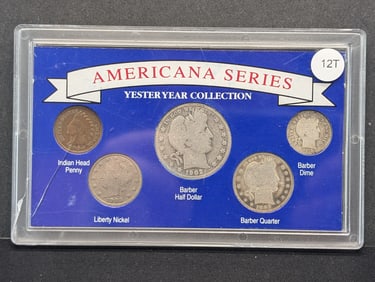 Americana Series-Yesteryear Collection- 1904 Indian Head Cent, 05 V Nickel, 02 Barber Half, 92