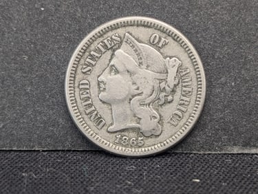 1865 United States 3-Cent Nickel.  Civil War Year.