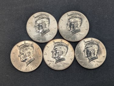 (5) 2011-P Clad Kennedy Half Dollars Uncirculated From Canvas Mint Bag