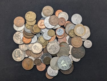 One pound plus of unsearched foreign coins. Nice older mix.