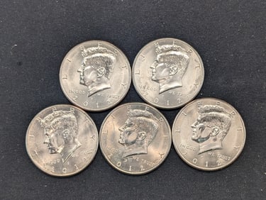 (5) 2012-P Clad Kennedy Half Dollars Uncirculated From Canvas Mint Bag