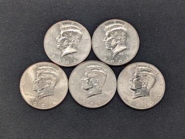 (5) 2002-D Clad Kennedy Half Dollars Uncirculated From Canvas Mint Bag