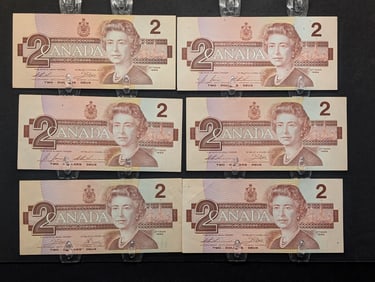 (6) Canada 1986 $2 Notes - CRISP