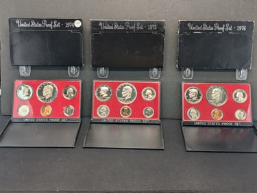 1974-S 1975-S 1976-S United States Proof Sets With Original Government Packaging.  18 Coins.