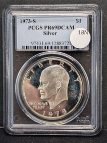 1973-S Proof Eisenhower SILVER Dollar Graded PR69DCAM By PCGS Grading Co.